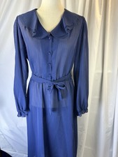 Vintage 50s 60s Navy Stripe Day Dress Peter Pan Collar Handmade READ For Size Sm