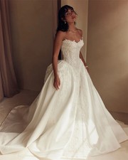 Elegant Sweetheart Wedding Dresses Court Train Bridal Gowns White Satin A-Line