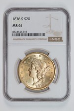 1876-S $20 GOLD LIBERTY DOUBLE EAGLE NGC MS61