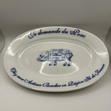 Williams Sonoma ~ French  Je demande du Porc Blue PIG Serving Plate Platter