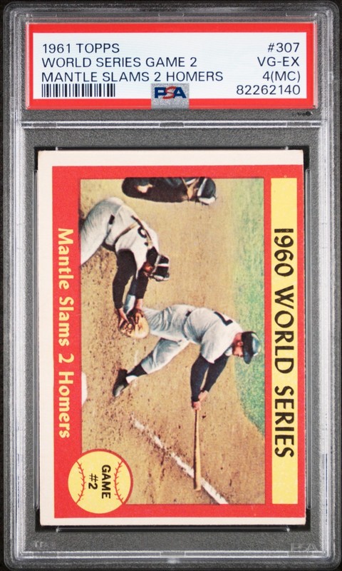 1961 Topps Mickey Mantle #307 World Series - Mantle Slams 2 Homers PSA 4 (MC)