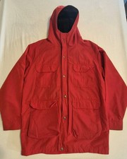 Vintage Woolrich Red Plad Wool Blanket Lined Hooded Jacket Men's Sz L Parka