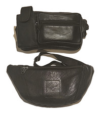 2 Vintage BALLY  KGN Black leather fanny pack belt bag adjustable crossbody