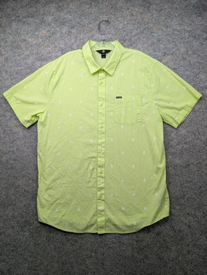 Volcom Shirt Men's XL Yellow Patterson Button Down Short Sleeve Preppy Casual