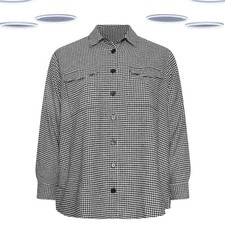 Ex Women's Plus Size Shacket Black Brushed Dogtooth Print Cotton (Defect)