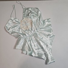 Vintage Victorias Secret Gold Label Light Blue Satin Lace Teddy Lingerie Size M