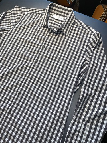 Mizzen + Main Herren Large Trim Fit schwarz/grau kariert Knopfleiste Langarm Hemd - Bild 2 von 15