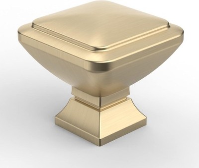 6 Pack 1.2 Inch Brushed Brass Cabinet Knobs Gold Drawer Square Kitchen Zinc