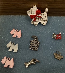 Lot of 8 Dog Charms-Mostly Scottie Dogs--Pink, Blue, SS, Silvertone, Rhinestones