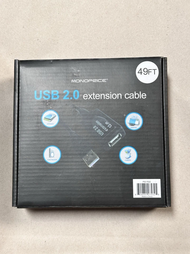 Monoprice 49ft 15M USB 2.0 A Male to A Female Active Extension / Repeater Cable - Image 2 of 3