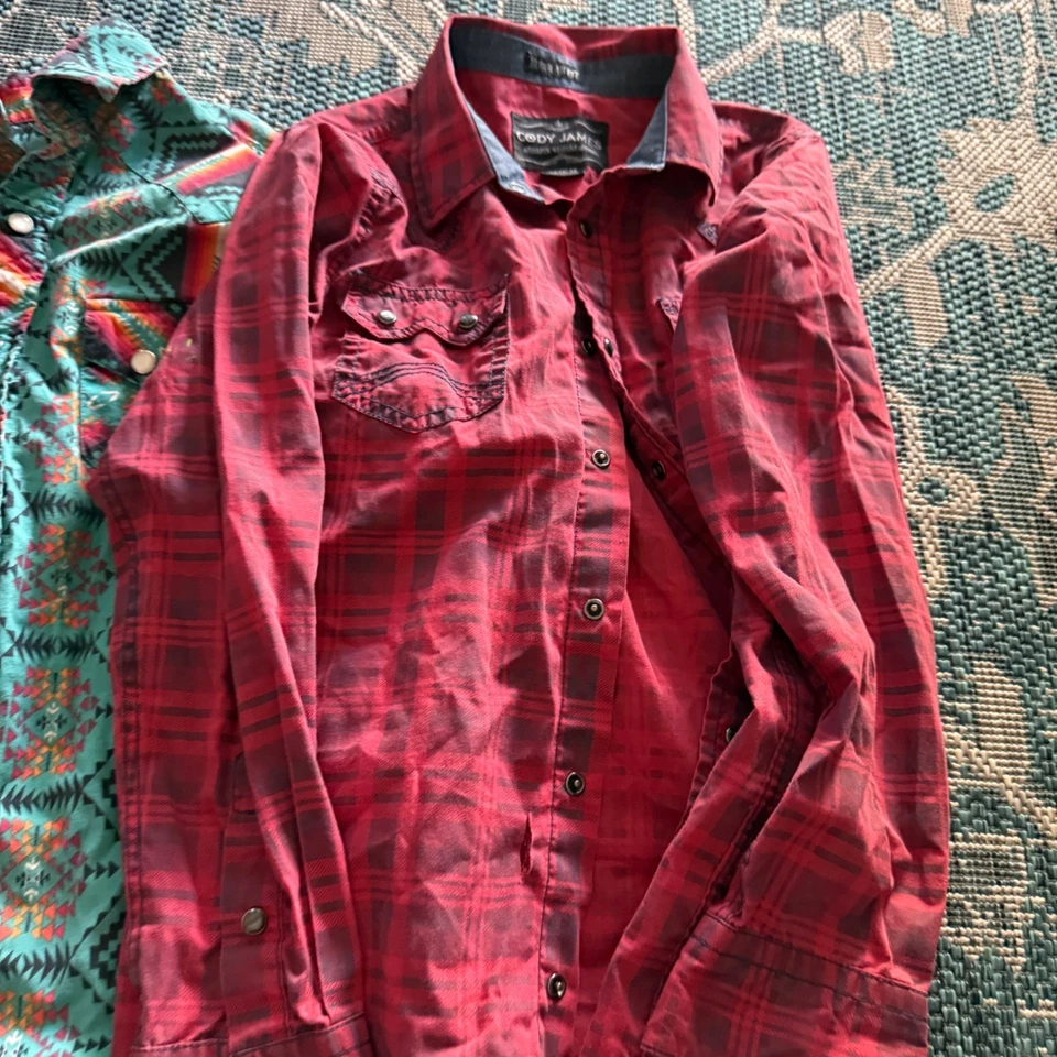 Lote Camisas Rock & Roll Denim Cody James Western Niños Talla M Azteca Cuadros Foto 2 de 4