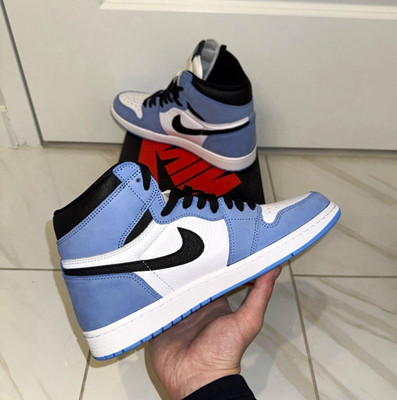 Nike Air Jordan 1 Men s High Top Lace-Up Leather Blue/White/Black Colorblock