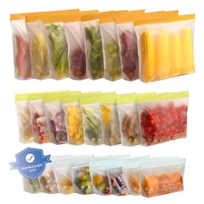 24 Pack Reusable Food Storage Bags,Leakproof Freezer Bags BPA Free Stand Up S...