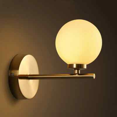 Modern Globe Glass Wall Sconce Light Gold Finish | Brass LED Wall Lamp