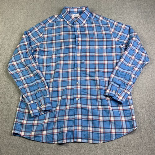 Southern Tide Shirt Large Blue Red Plaid Lightweight Button Up Long