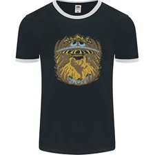 Dinosaur Abduction Aliens UFO T-Rex Mens Ringer T-Shirt FotL