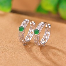 K02 Ohrringe Kreole mit Arabeskenornament grüne Jade Sterling Silber 925