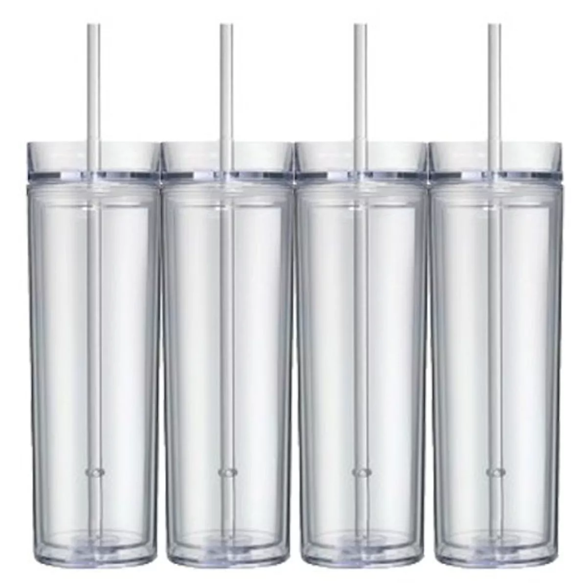 16oz Plastic Skinny Tumblers with Straw Double Wall