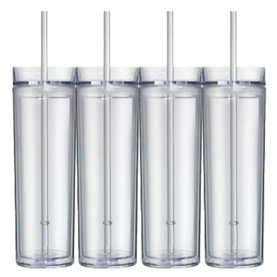 Set of 4 Tall Skinny Tumblers, Acrylic 16 Ounce Tumblers with Straw | eBay