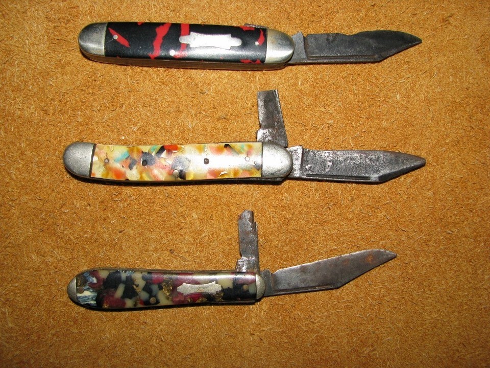 3 Pocket Knives Iroquois, Catskill & Imperial Celluloid Handles USA