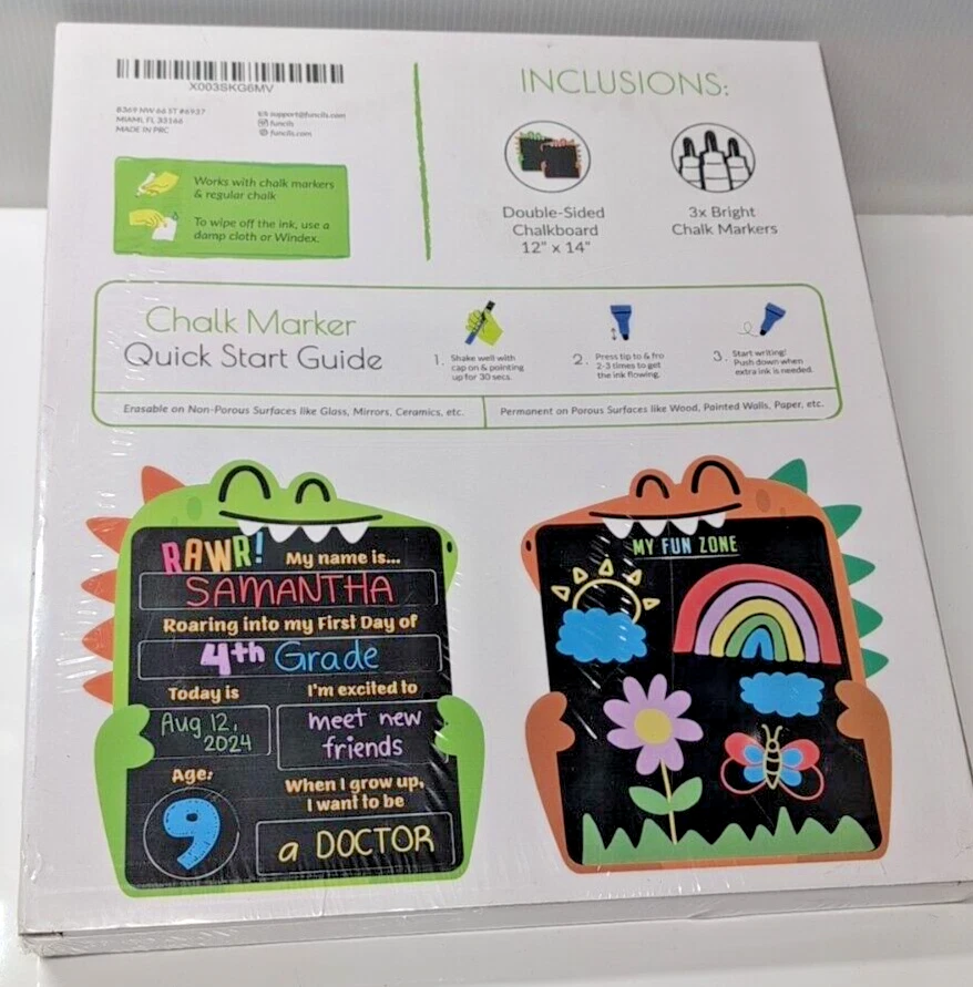 Funcils Double-Sided Dinosaur Chalkboard Back to School and Blank - Image 2 of 4