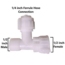 Bidet Water Nylon 1/2 inch Male, 1/2 inch Female Bidet T-Adapter By NuFlush