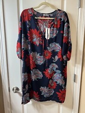 #132NWT StyleWord Floral V-Neck with Tie Short Sleeve Lightweight Dress Size XXL