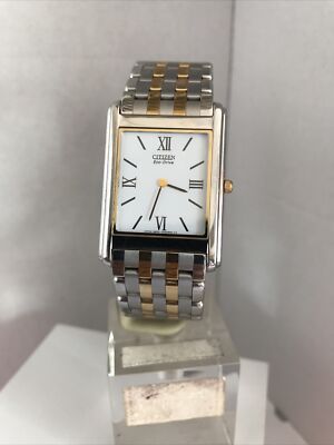 Citizen Herren Eco Drive Stiletto weißes Zifferblatt zweifarbiges Armband Uhr AR1004-51A