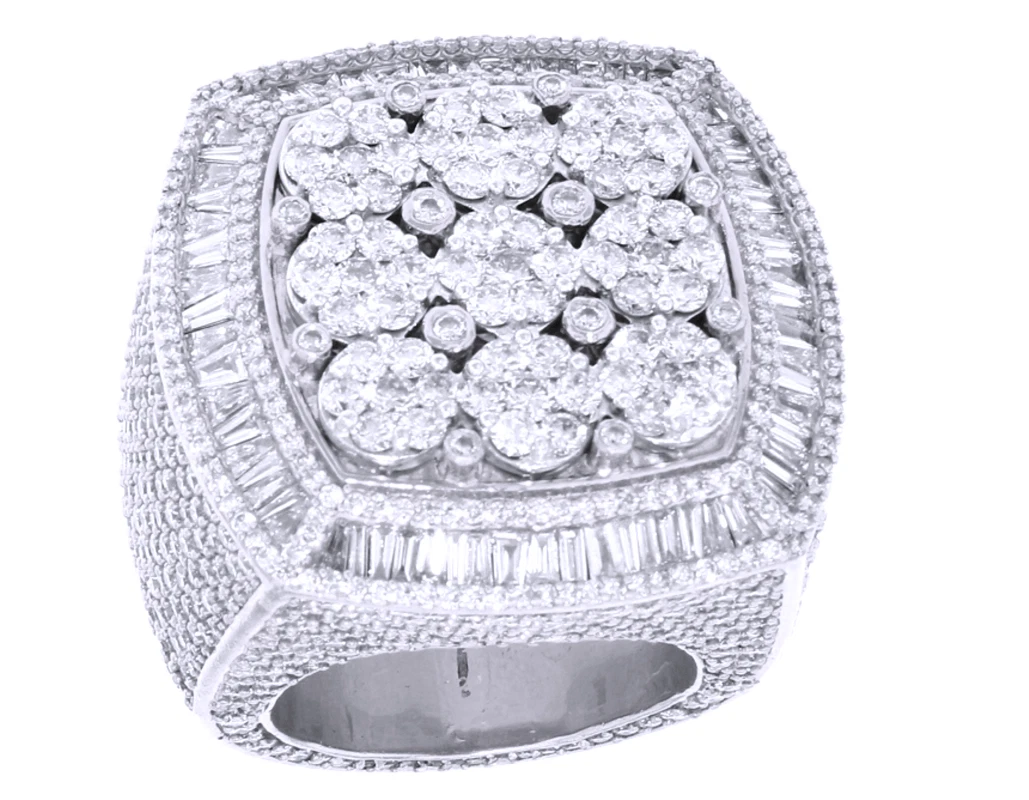 Cluster VVS 19.2CT Real Diamond Pinky Ring 10k White Gold 30MM