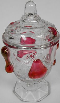 1962 IMPERIAL GLASS Baltimore Pear Pattern RUBY STAINED Footed SUGAR BOWL 