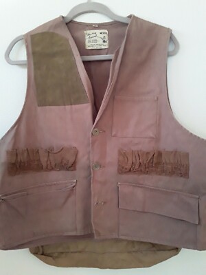 Nesco Hunting Apparel Vest L 46'' Brown Cotton Canvas Suede Shoulder Game Pouch