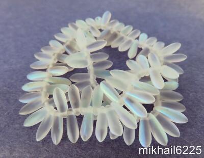 50 3 x 10 mm Czech Glass Dagger Beads: Matte - Crystal AB