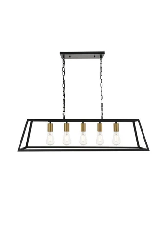 Chandelier Brass and Black Farmhouse Ceiling Light Fixtures Dining Room Kitchen - Picture 3 of 12