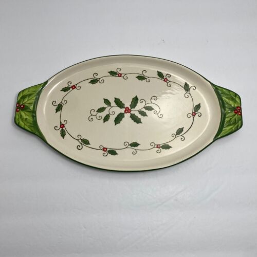 Temptations by Tara Cardinal Serving Trays | 13 in | Christmas Holly | Set of 2 - Picture 6 of 8