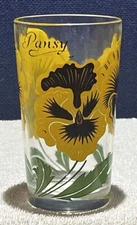 Vtg 1950's Boscul Peanut Butter Jar 5" Water Glass Yellow Pansy Large Letters