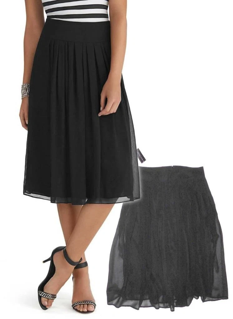 FOREVER NEW GONNA BIANCA CASA BLACK MARKET donna nera morbida plissettata in chiffon nuova con etichetta 4