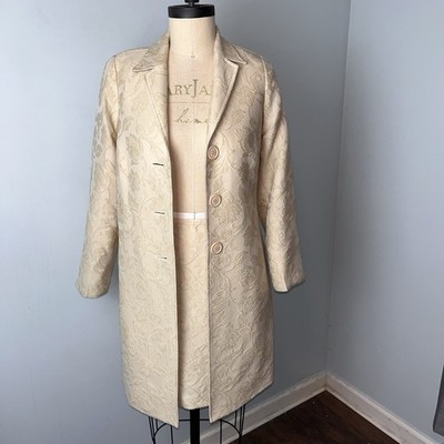Renfrew Ivory Wool Blend Skirt Suit Baroque Jacquard Floral 90s Size 8 USA Vtg