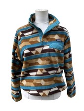 Patagonia Synchilla Snap-T Fleece Women M Geometric Aztec Teal Brown Pullover