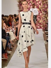 Oscar de la Renta Cream and Black High-Low Floral Dress