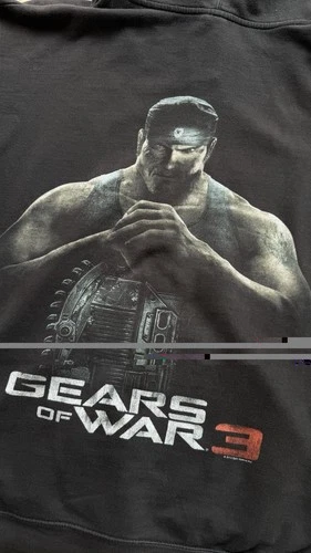 RARE Gears Of War 3 Promo Hoodie Mens Large Black Zip Up Video Game Skull Logo image 3