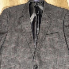 Sport Coat Sz 42R Stafford Merino Wool Charcoal Gray Windowpane Rarely worn NICE