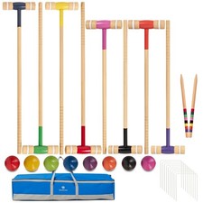 8 Players Croquet Set with 32In Regulation  28In Standard Size Rubber Wood Mall