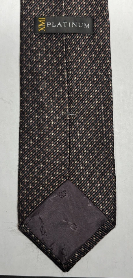 XMI Platinum, 100% Woven Silk, Brown, White, Black, Business, Preppy Tie - Image 3 of 3