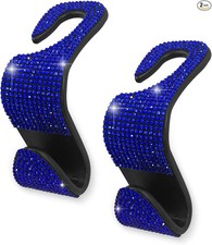 2PCS Car Seat Hooks, Bling Car Rhinestone Headrest Hooks, Universal Bling Blue