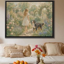 Bernese Mountain Dog Oil Painting Floral Landscape Artwork Living Room Decor
