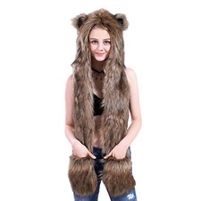 Anime Spirit Animal Hood Hoods Furry Hoodie,Faux Fur Hat One Size Deep Yellow