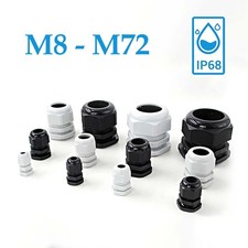 Cable Gland IP68 Waterproof Black Nylon Compression M8/10/12/16/18/20/22/25-72