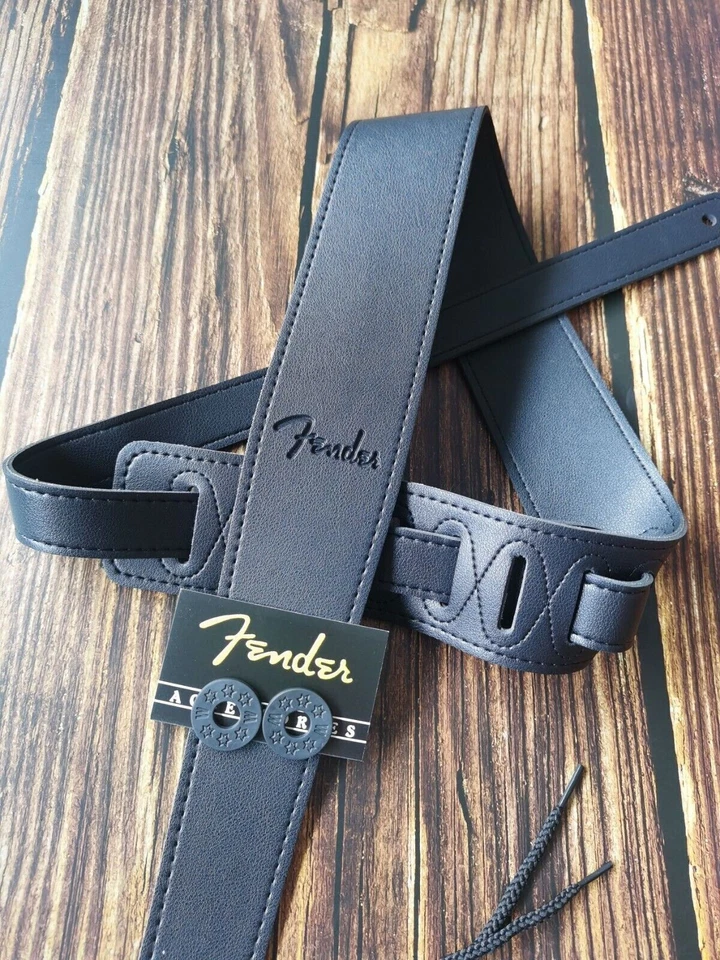 Fit Fender Custom Shop Adjustable PU Leather Electric Guitar Bass Strap - Black - Image 2 of 4