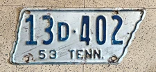 1953 TENNESSEE license plate — GIBSON COUNTY — ORIGINAL vintage antique car tag
