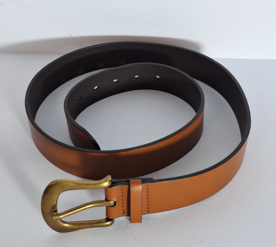 Cinturón de cuero Lauren Ralph Lauren para mujer talla grande marrón hebilla de latón preppy Foto 3 de 4